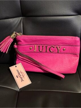 Juicy Couture Hot Pink Leather Wristlet Clutch with Tassels New with Tag